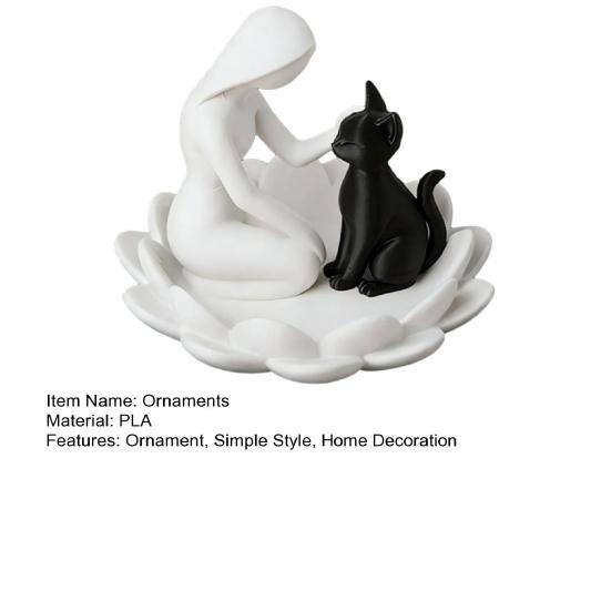 Desktop Decor Human-Cat Interaction Shape Ornament, with Stable Non-Slip Lotus Base, Gentle Healing Black And White Contrast Design, Ornament for Cat