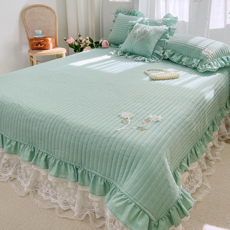 Pure cotton yarn-dyed bed cover, quilted quilted cotton non-slip cotton three-piece set, cross-border tatami mattress can be covered