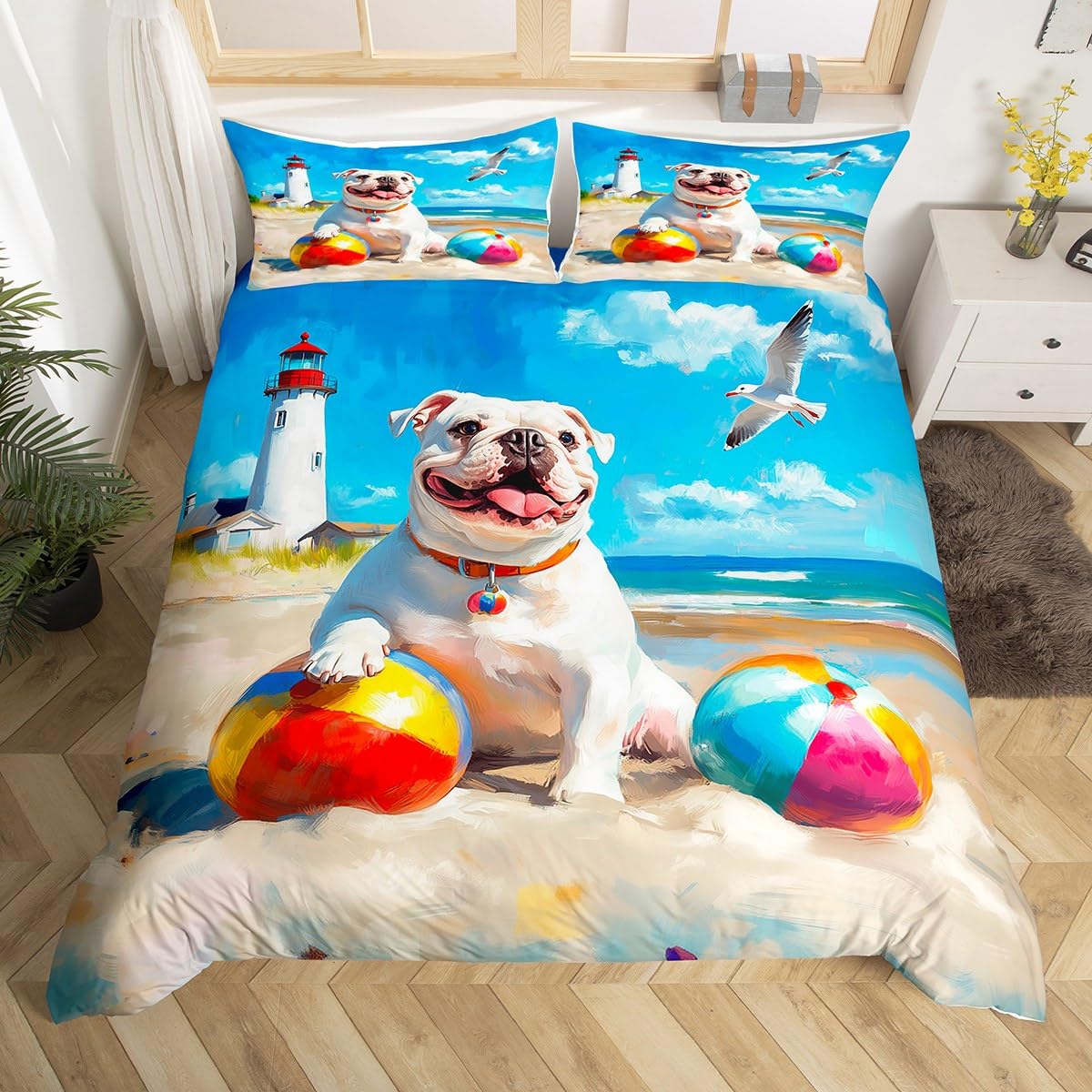 

German Shepherd Dog Soft Duvet Cover Set Twin,Nautical Lighthouse Adorable Lovely Animal Beding Set,Ocean Beach Hawai Sumer Warm Comforter Cover 100*200cm Single