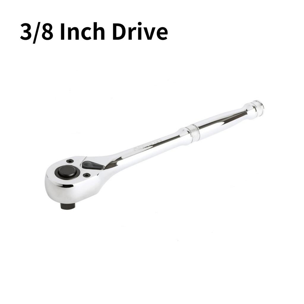 Quick-Release Ratchet Set with Teardrop Head, Full-Polished Chrome Solid Handle, 1/4, 3/8, 1/2-Inch