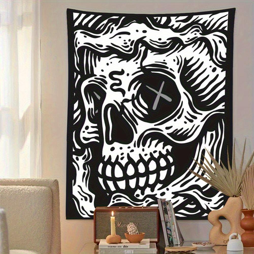 Skull Art Tapestry, Intricate Black and White Design for Bedroom or Living Room, Add Edgy and Unique Style