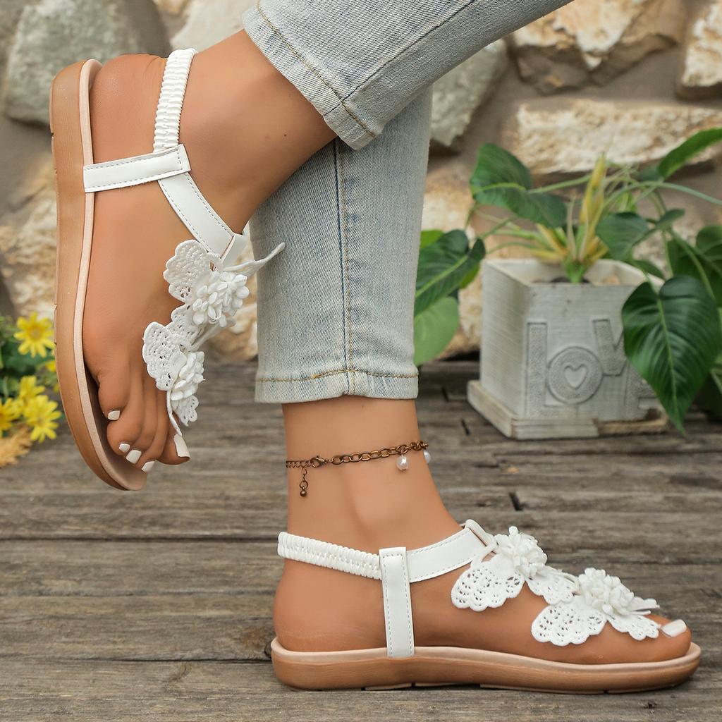 Large Size Bohemian Flower Toe Cool 2025 Summer New Set Toe Sandals Beach Flat Sandals