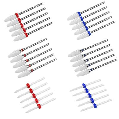 5pcs fresa per set manicure punta da trapano per unghie in ceramica mulino manicure macchina pedicure strumenti per la rimozione di lime in gel da 3/32 pollici