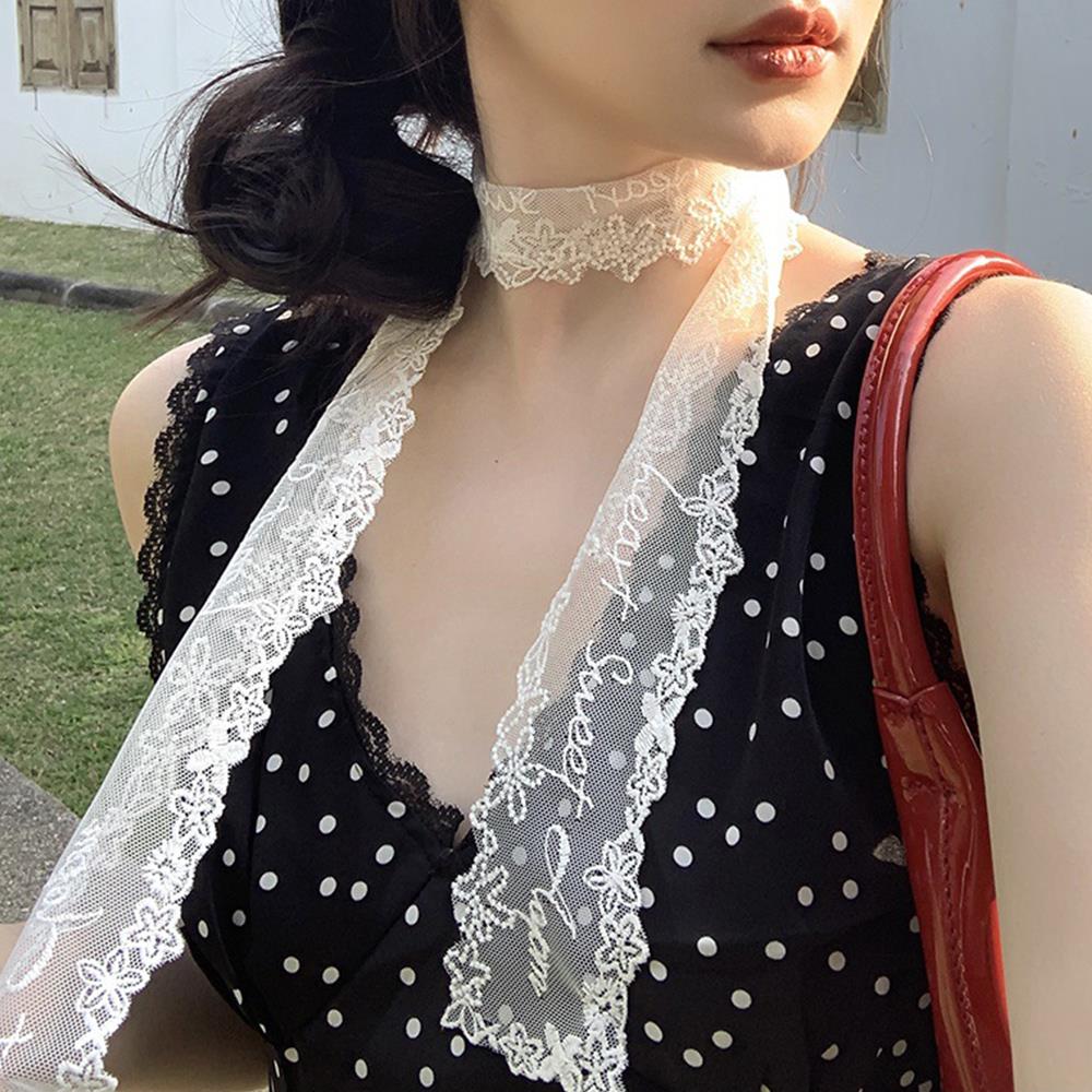 Elegant Lace Floral Scarf For Women Skinny Neck Scarf Retro Lace Bandana Long Ribbon Headband for Girl Fashion Sweet Kerchief