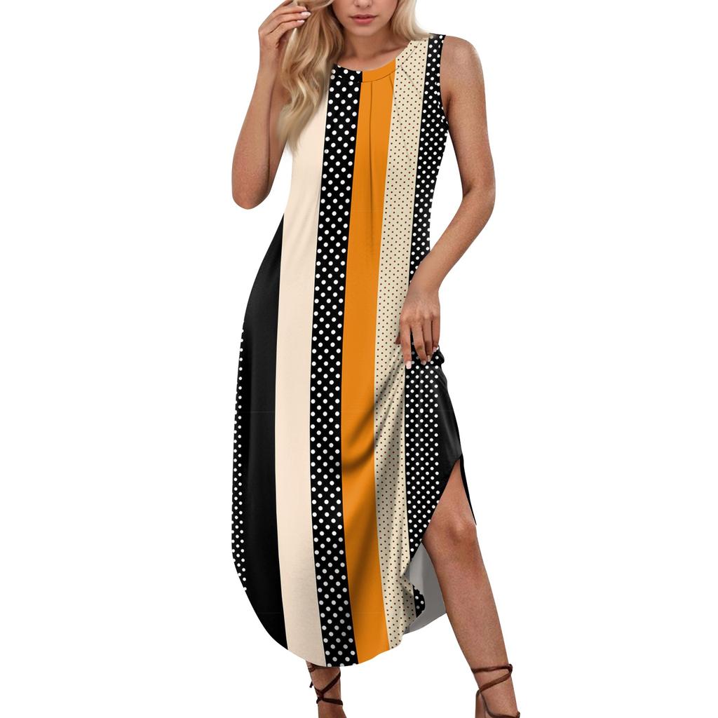 Women's Summer Casual U Neck Printed Sleeveless Dresses