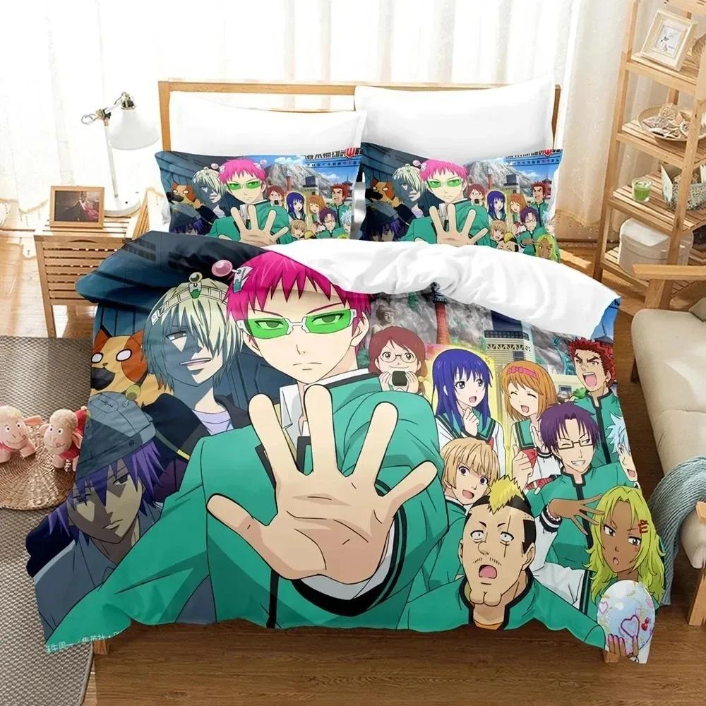 Anime The Disastrous Life of Saiki K Kusuo Bedding Set Boys Girls Twin Queen Size Duvet Cover Pillowcase Bed Kids Adult