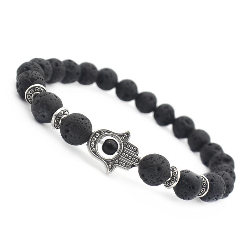 European-American Style 8MM Volcanic Rock Fatima's Hand Bracelet
