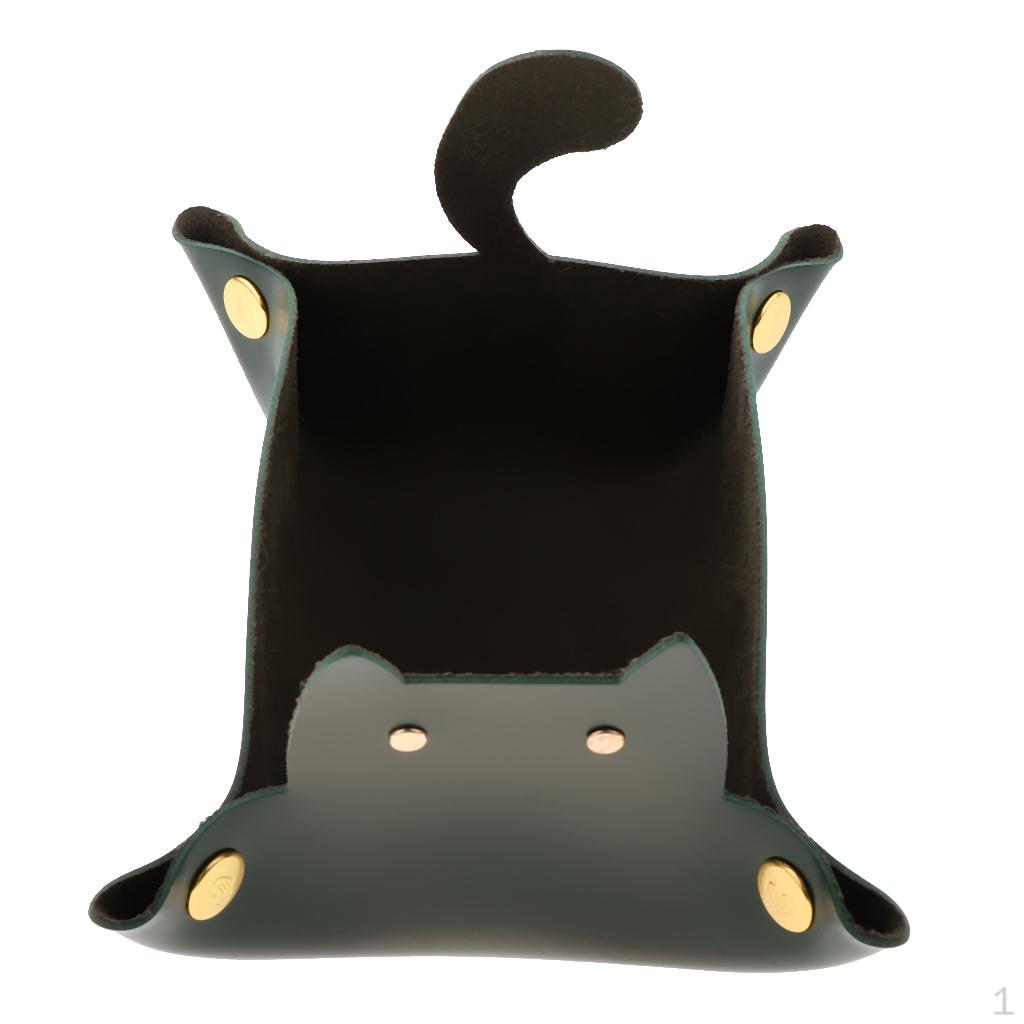 

Cartoon Cat Key Storage Tray Change Organizer PU Leather Atrovirens