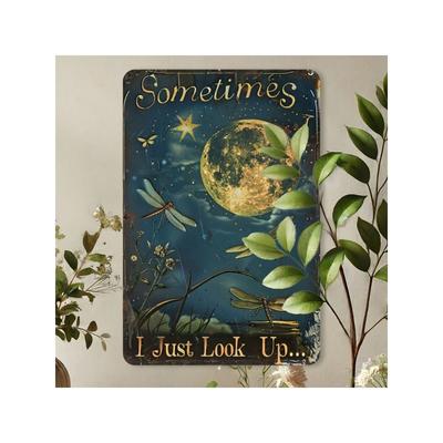 Vintage Dragonfly Moon Metal Wall Art Tin Sign Home Decor
