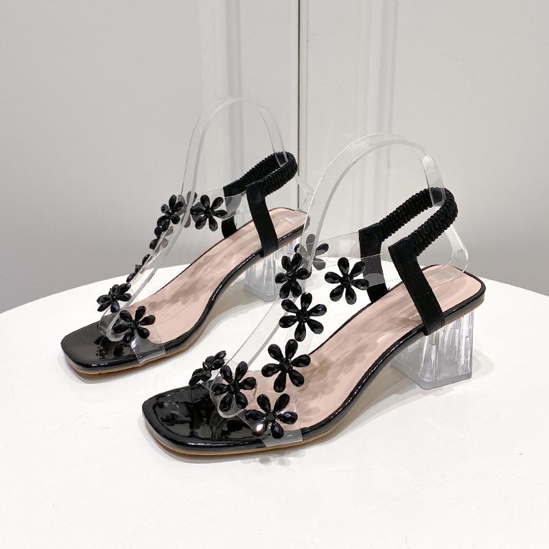 Mode 2025 Damenschuhe Sommer Zehenfrei Damen Sandalen Neue Mode Bling Blumen Strass Kleid Sandalen Damen mit Absatz Sandalias