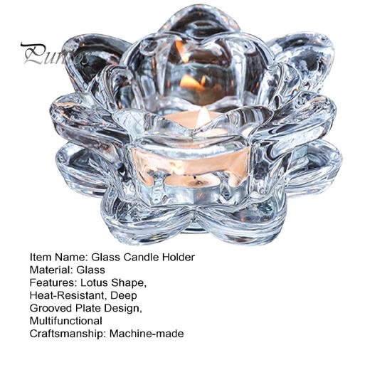 Decorative Glass Candle Holder Crystal Lotus Flower Tealight Holders, Tea Light Candlestick Decor Thick with Deep Grooved Plate, Multifunctional