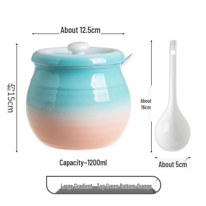 Ceramic Chili Oil Can with Spoon - High Temp Resistant, Creative Design for Luck & Prosperity in the Kitchen