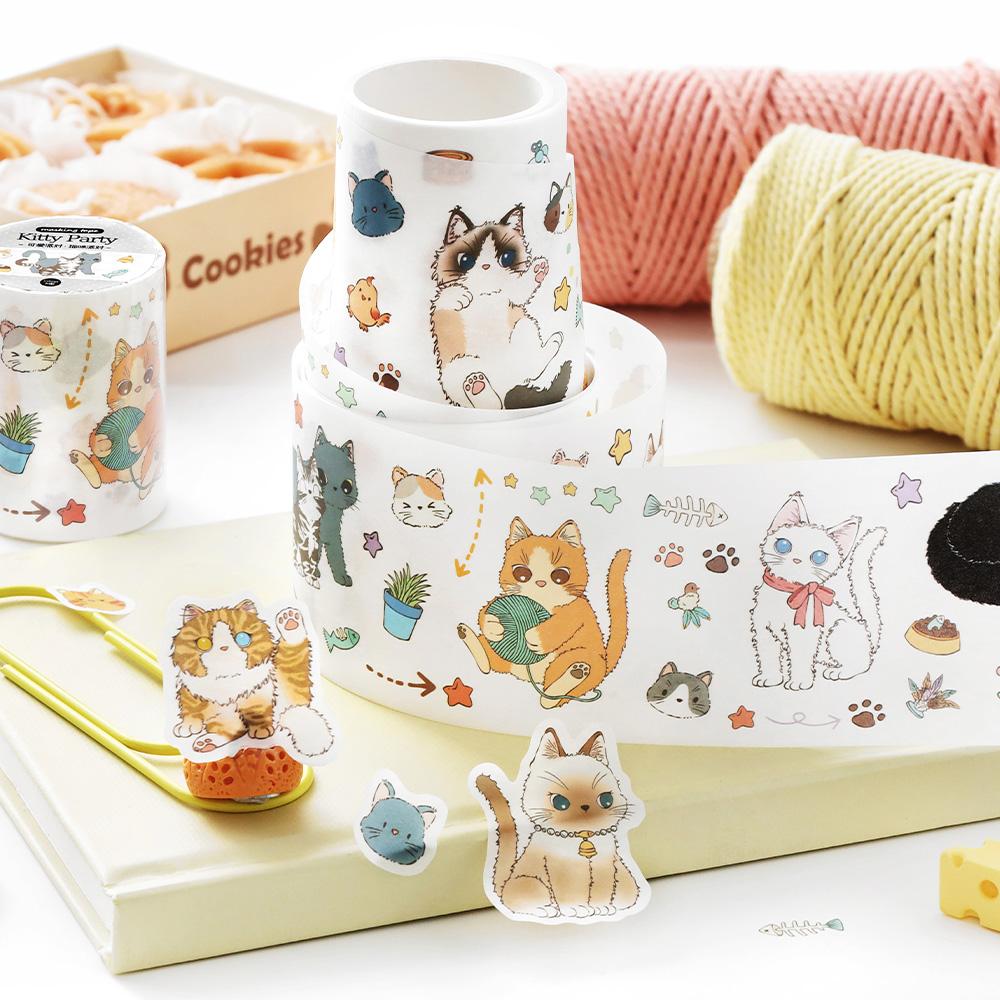 200cm/roll Cute Pet Party Series Washi Die-Cut Tape For DIY Scrapbooking Collage Material Phone Case Notebook Decoration Gift