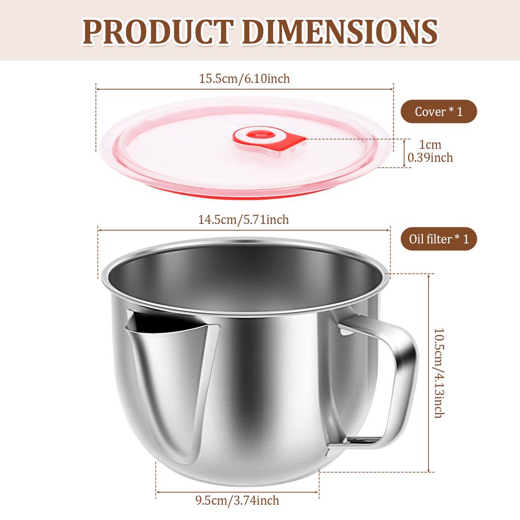 Oil Soup Seperator Stainless Steel Gravy Separator with Lid Multi-purpose Oil Filter Heat Resistant Fat Separator for Kitchen