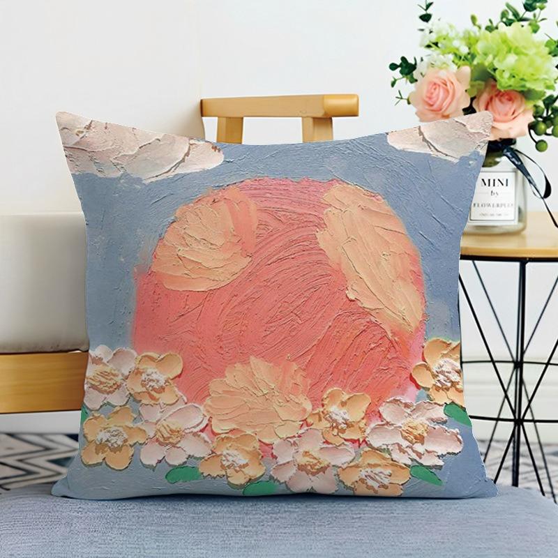 Ins Style Oil Painting Print Decorative Pillowcase Bedroom Living Room Square Cushion Pillowcase