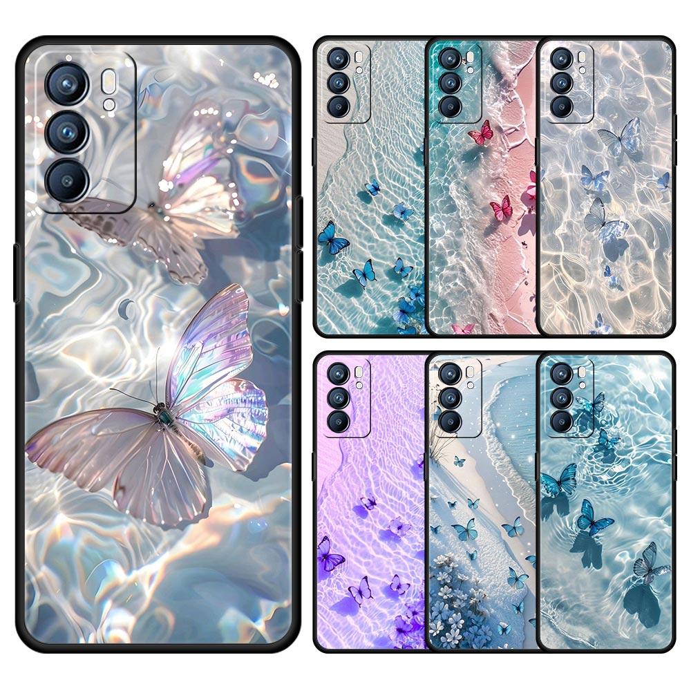 Handyhülle für Oppo Reno13 Reno12 Reno11 F Reno10 Pro A54 A53 A95 A76 A57 A98 A80 A79 5G A78 4G Hülle Blauer Schmetterling Meereswellen