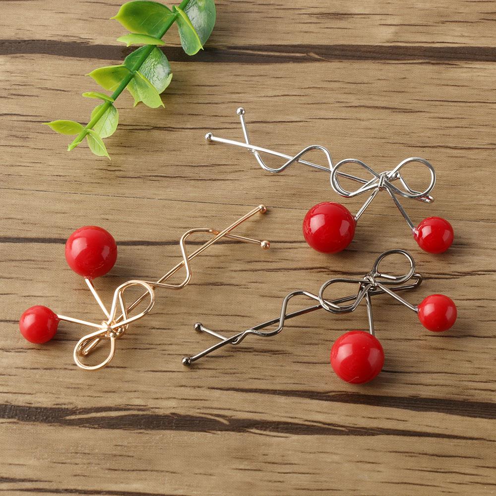 

Sweet Twisted Ladies Cherry Bow Hair Clip Hairpin срібний