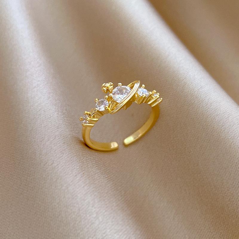 Real Gold Zircon Planet Full Diamond Ring Opening Adjustable Simple Jewelry Japanese Ring Couple Ring