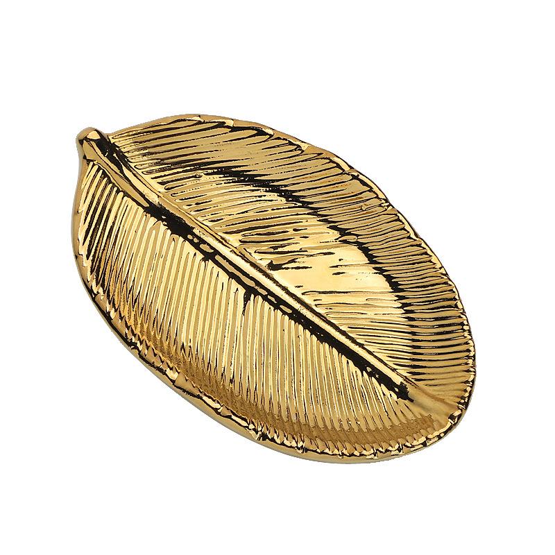 

1 шт. Керамический поднос для украшений, Керамический поднос с золотой листвой, Керамический поднос для хранения украшений, Мыльница золотой