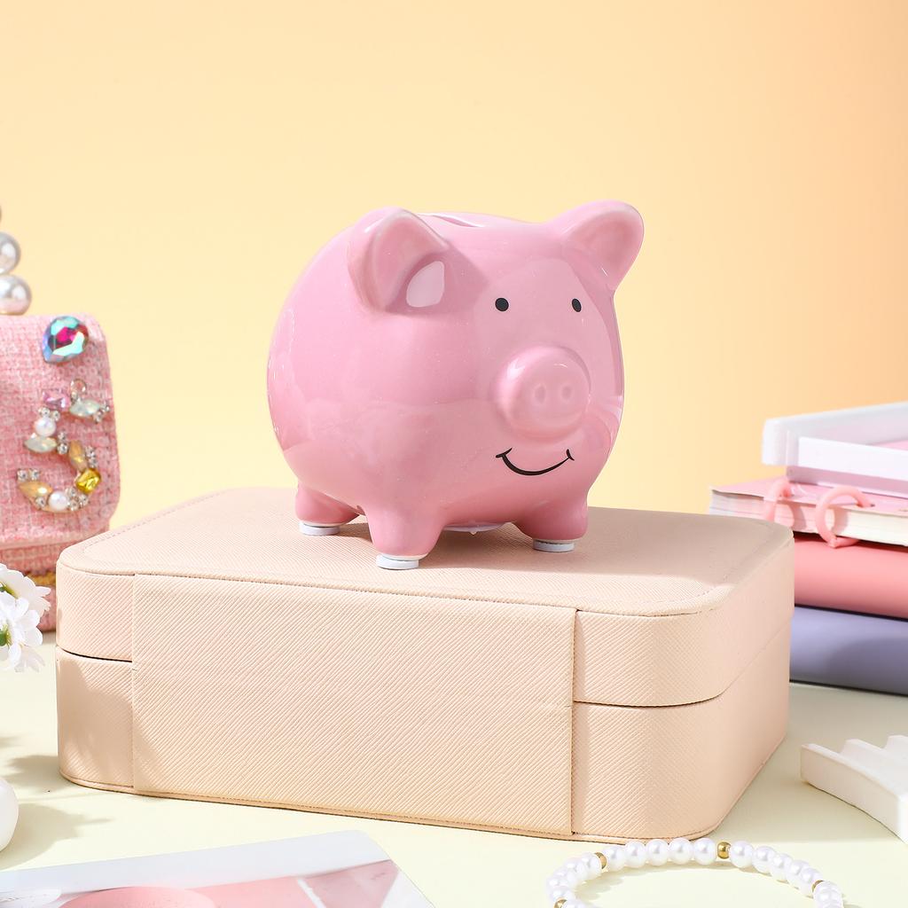 Green Ceramic Piggy Bank Saving Pot Money Box Nursery Decoration for Baby Boy Girl Encourages Savings Rubber Stopper Table Shelf