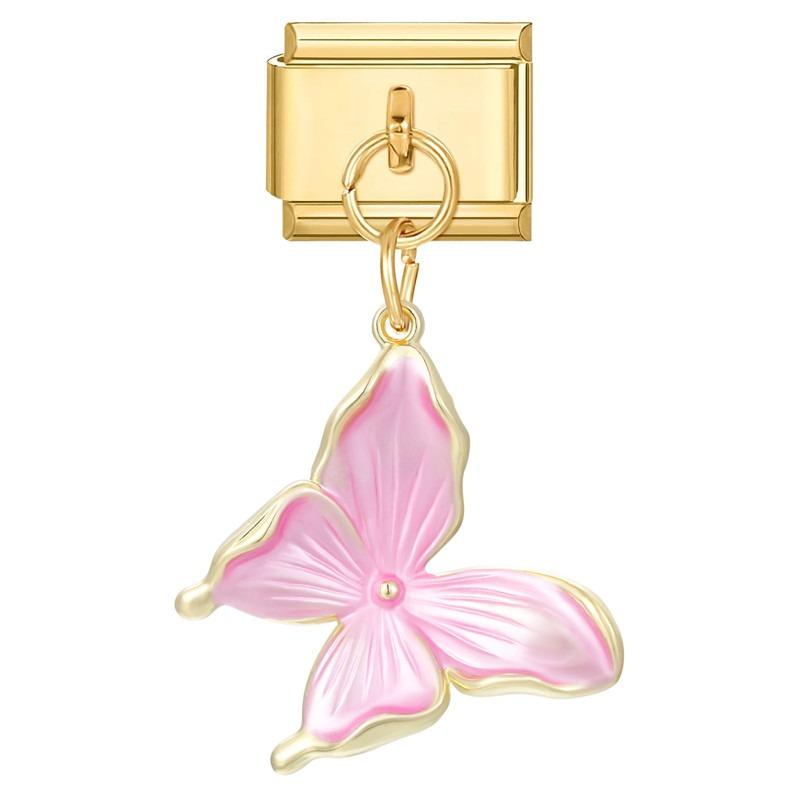 New Y2K Gold Color Butterfly Moon Bow Shell Star Pearl Pendant Italian Charm Link Fit 9mm Stainless Steel Bracelet DIY Making