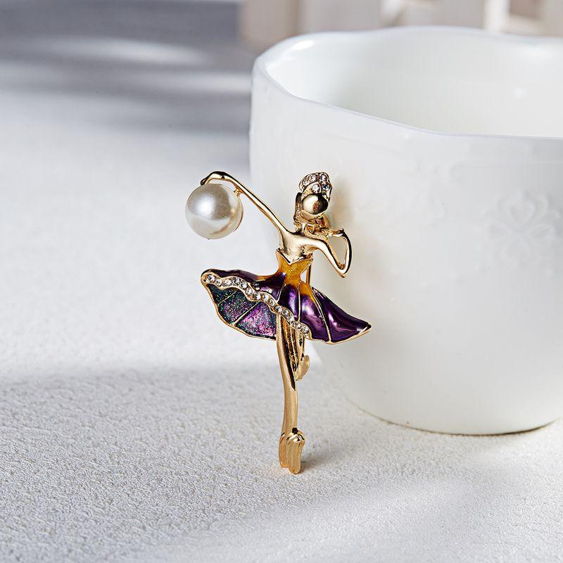 Europe and America Cross Border Fashion Character Brooch Creative Dancing Girl Pearl Rhinestone Painting Oil Brooch Easiest for Match JN Accessories