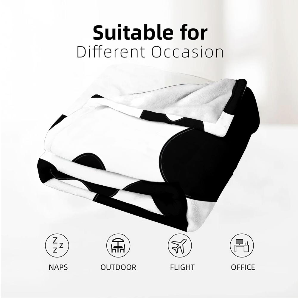 Thin Outline Cow Spot Anime Cartoon Flannel Blanket Soft Warm Throw for Bedroom Sofa Car Kids Holiday Gift