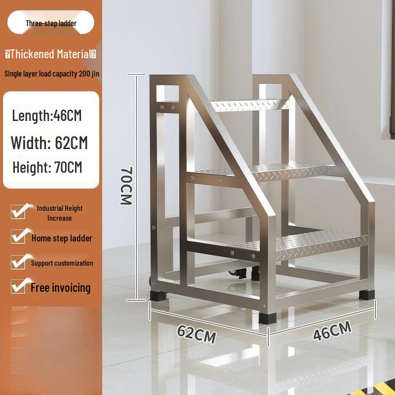 Movable Industrial Household Ladder with Wide Steps & Handrail - 3 or 4 Steps for Outdoor Use