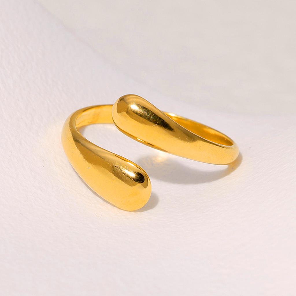 Minimalist Geometric Stainless Steel Ring for Women Wavy Water Drop Rings Gold Plated Daily Jewelry Gift