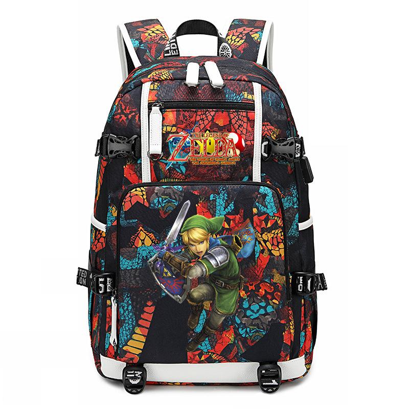 Zelda Zelda Plecak z Nadrukiem Akcesoria Outdoorowy Port USB Duża Pojemność Plecak Podróżny
