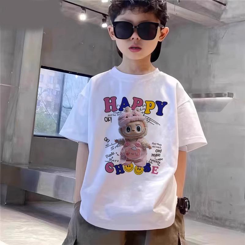 Cartoon Graphic Kids Adult Labubu Printed T-shirt Summer Men and Women's Fashion Boy Short Sleeved T-shirt Top Pullover