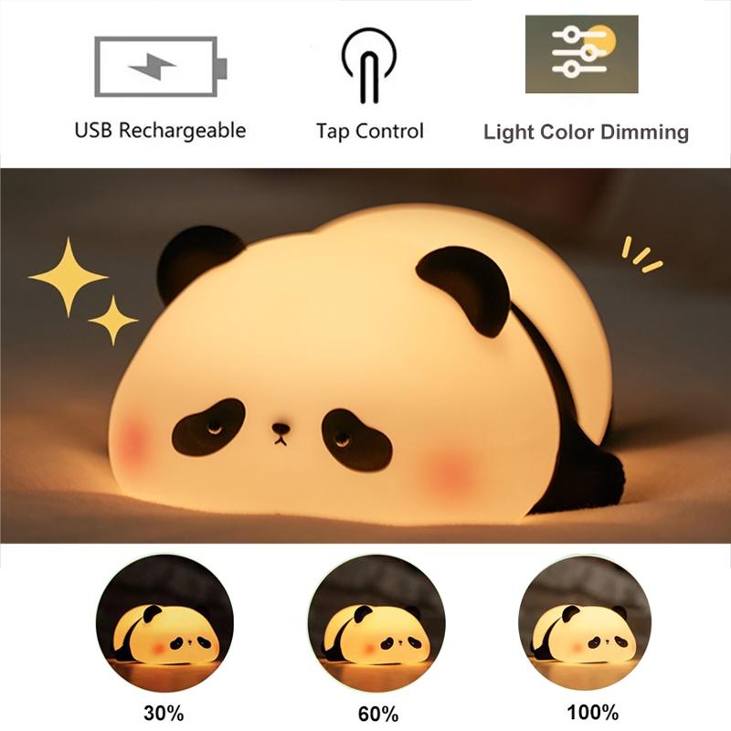 Rechargeable Sensor Touch Night Lights Cute Panda Silicone Lamp LED Dimming Lamp Bedside Decor Kids Night Light Birthday Gift