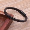 Simple Leather Bracelet For Men Genuine Handmade Braided Leather Cuff Bangle Black Stainless Steel Magnetic Clasp