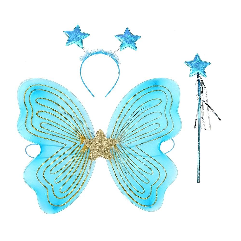 3Pcs/Set Sparkling Butterfly Wings Princess Hair Hoop Colorful Angel Wings Fairy Wand Butterfly Costume Wings