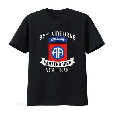 Mens 82nd Airborne Division Paratrooper Army Veteran T Shirt Black Medium Vintage Washed Casual Homme Stylish Versatile