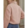 Women Fleece Zip‑Up Jacket Stand Collar Contrast Patch Pocket Long Sleeve Loose Warm Sherpa Coat Casual Outerwear