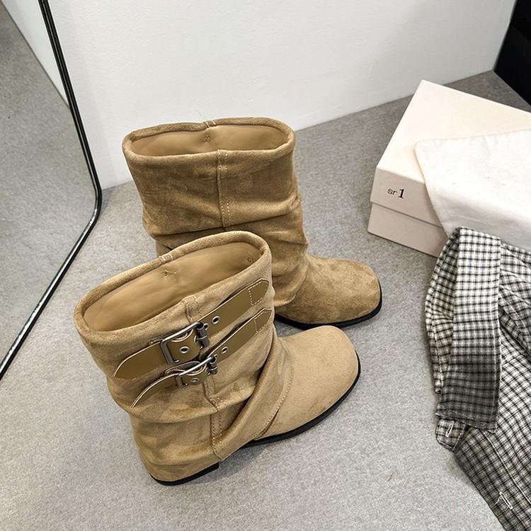 Retro round head versatile belt buckle thick heel trousers boots 2025 new Spice Girl temperament thin thick-soled Martin boots women