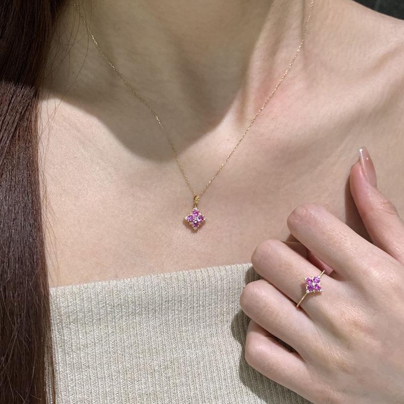 Xiaohongshu Fashion Purple Gem Clover Necklace & Exquisite Open Ring for Women