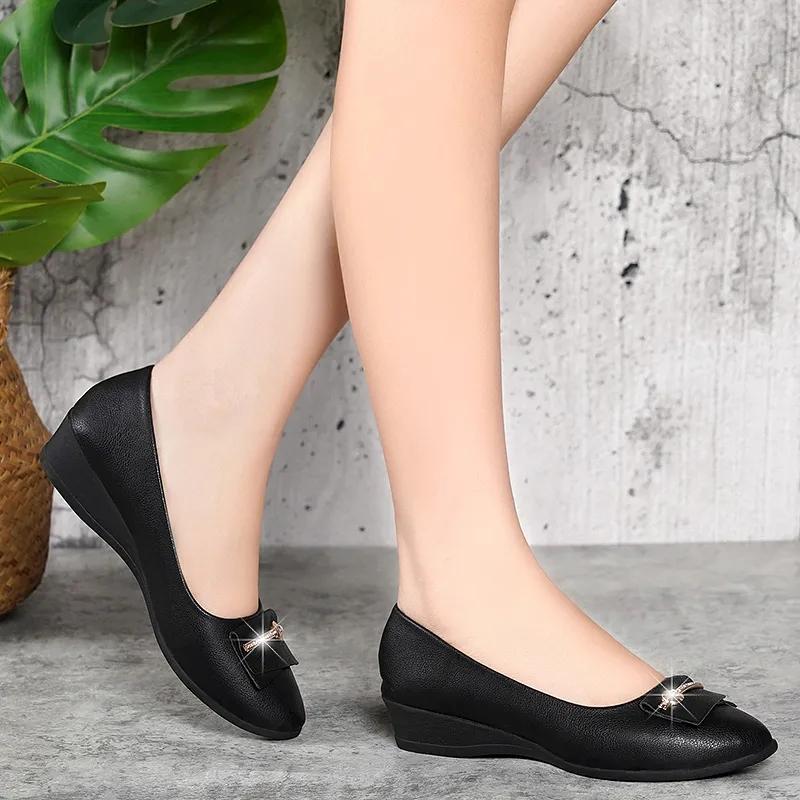 Single Shoes Leather Shoes Women's Flat Shoes Slope Heels Work Shoes Korean Women's Shoes Bean Shoes Women's Summer Shoes