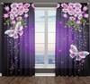 2 Stück Lila Schmetterlingsblumen-Druck Vorhänge, Polyester Lichtfilternde Vorhänge Geeignet für Wohnzimmer und Schlafzimmer Heimdekoration