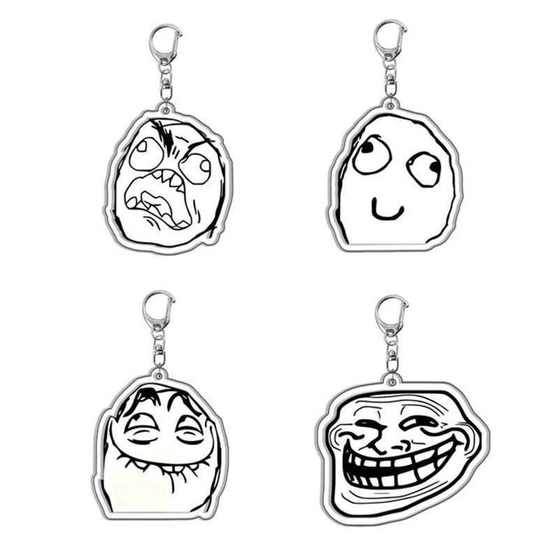 2Pcs Funny Troll Face Keychain Acrylic Comic Pendant Key Chain Car Key Ring Creative Backpack Decoration Accessories Fans Gifts