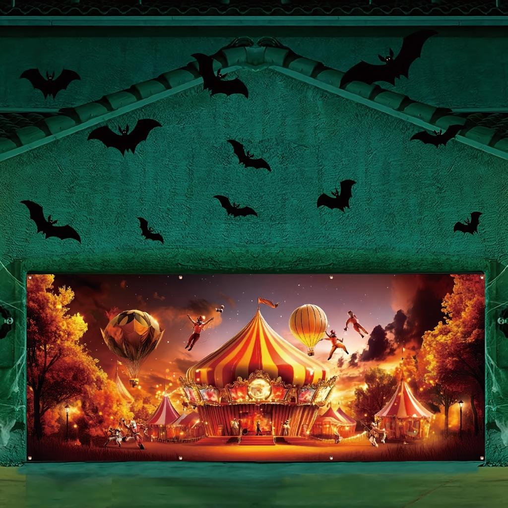 1 Halloween Banner Outdoor Wall Decor Vibrant Holiday Scene 398.78x180.34 cm Featherless Halloween Decor