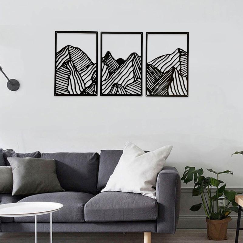 3pcs Uniques Mountain Sculpture Abstract Accent Metal Sign Wrought Iron Decors Hangings Pendants for Art Enthusiasts