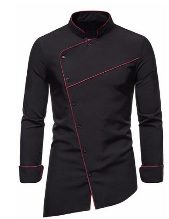 Men's European Style Long Sleeve Solid Color Stand Collar Dress Shirt, Plus Size.