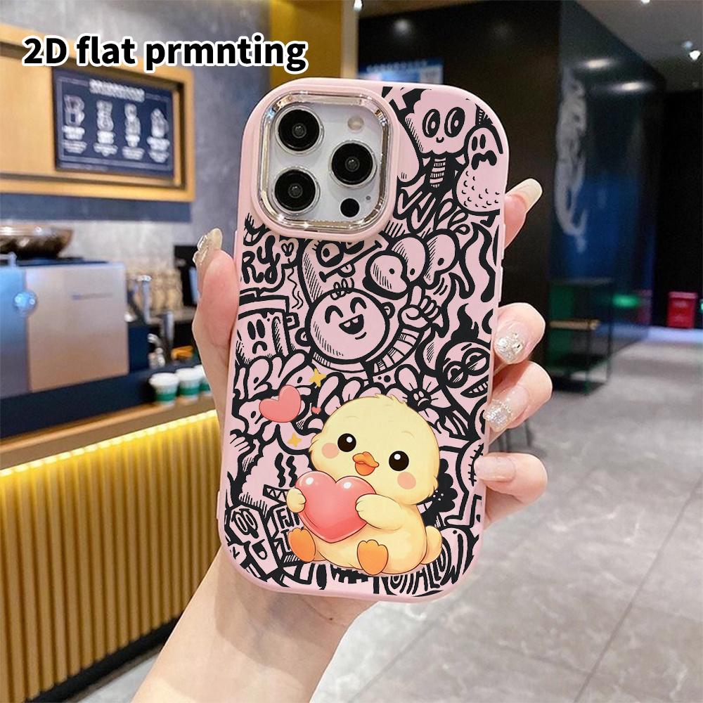 Phone Case: 2D Flat Design Suitable for iPhone 18 17 16 15 14 13 Pro Protective Case, Couple Style, Hugging a Cute Little Yellow Duck, Christmas and H