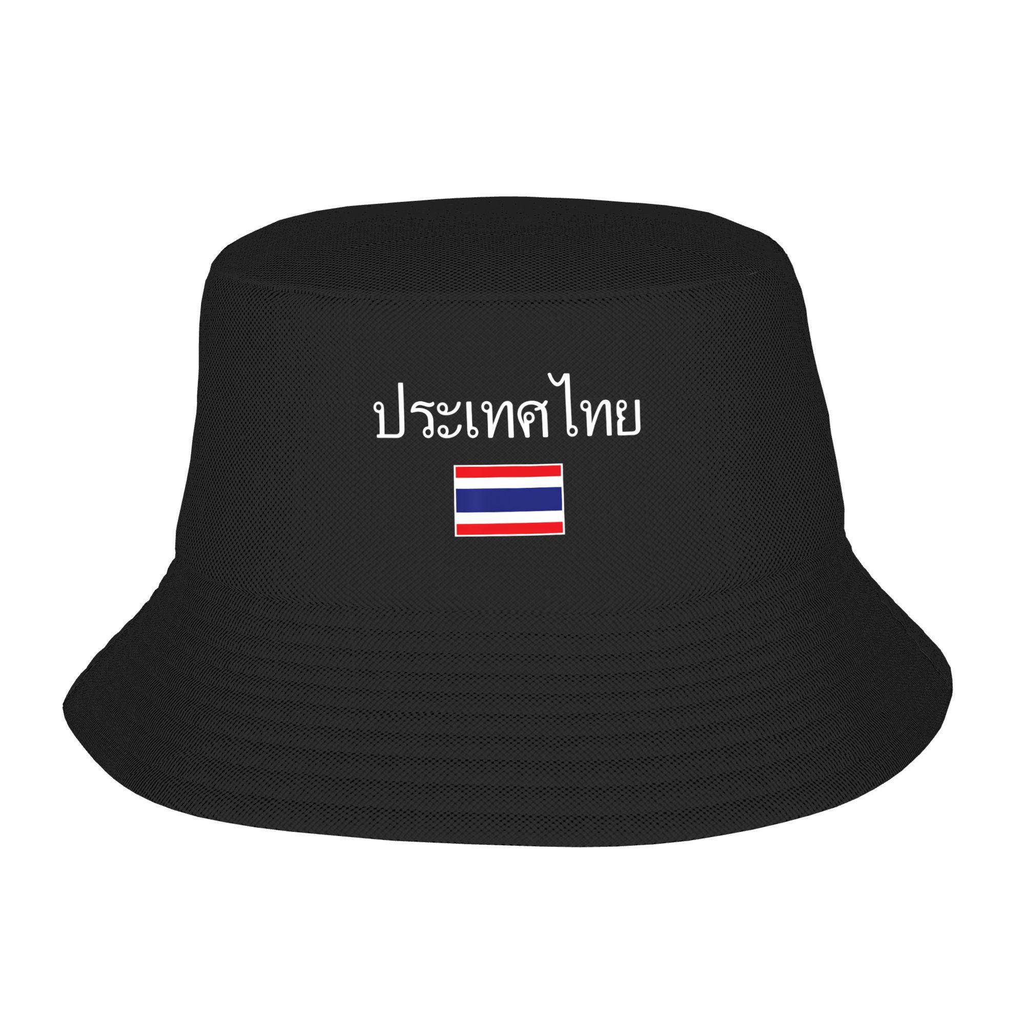 Unisex Vintage Thailand Eimerhut Faltbare Fischerhüte Frühling Lustige Urlaubs Caps Harajuku Bedruckte Schirmmütze One Size black