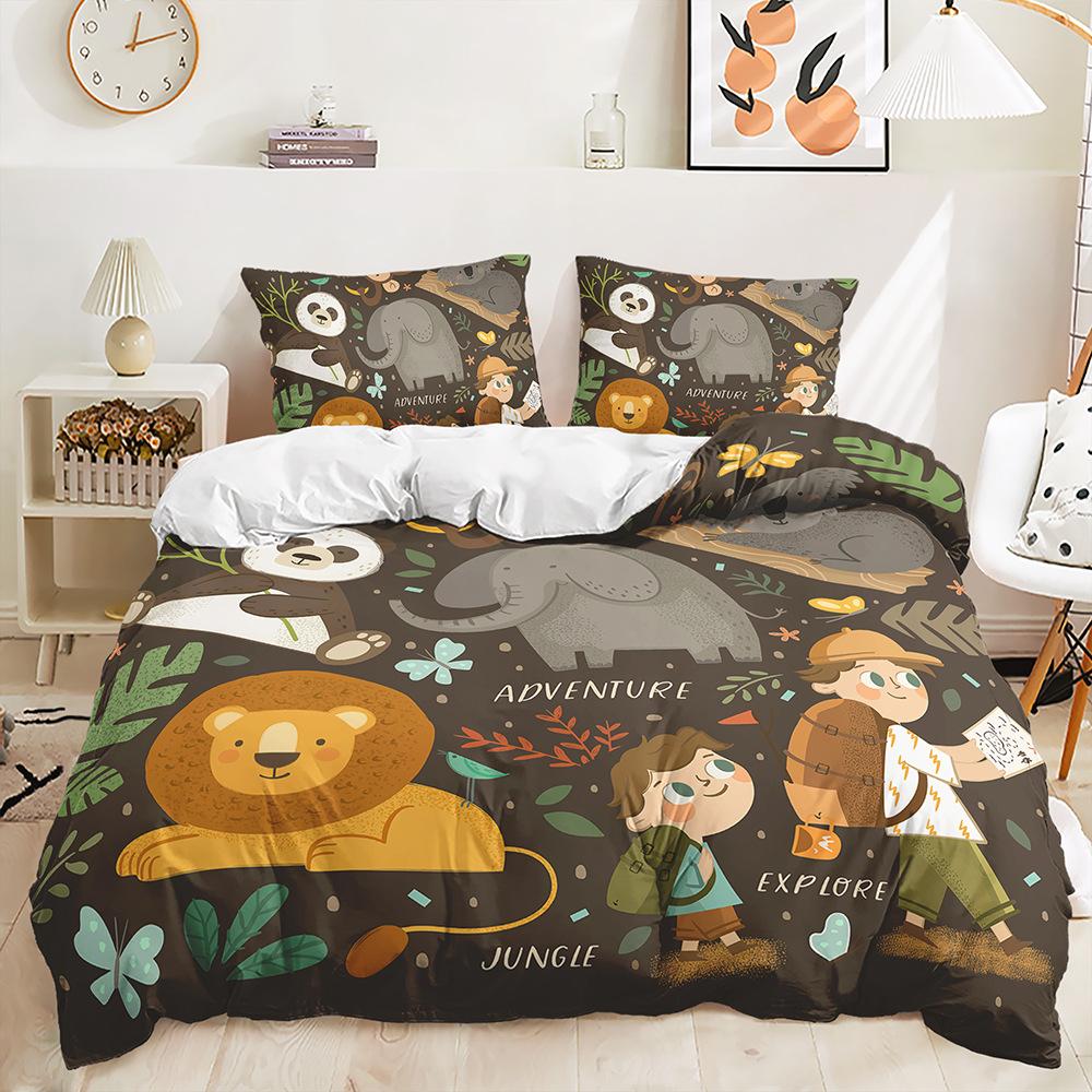 Three-Piece Cartoon Jungle Animal Quilt Cover Digital Printing Kit Two-Piece Set Four Seasons Pass