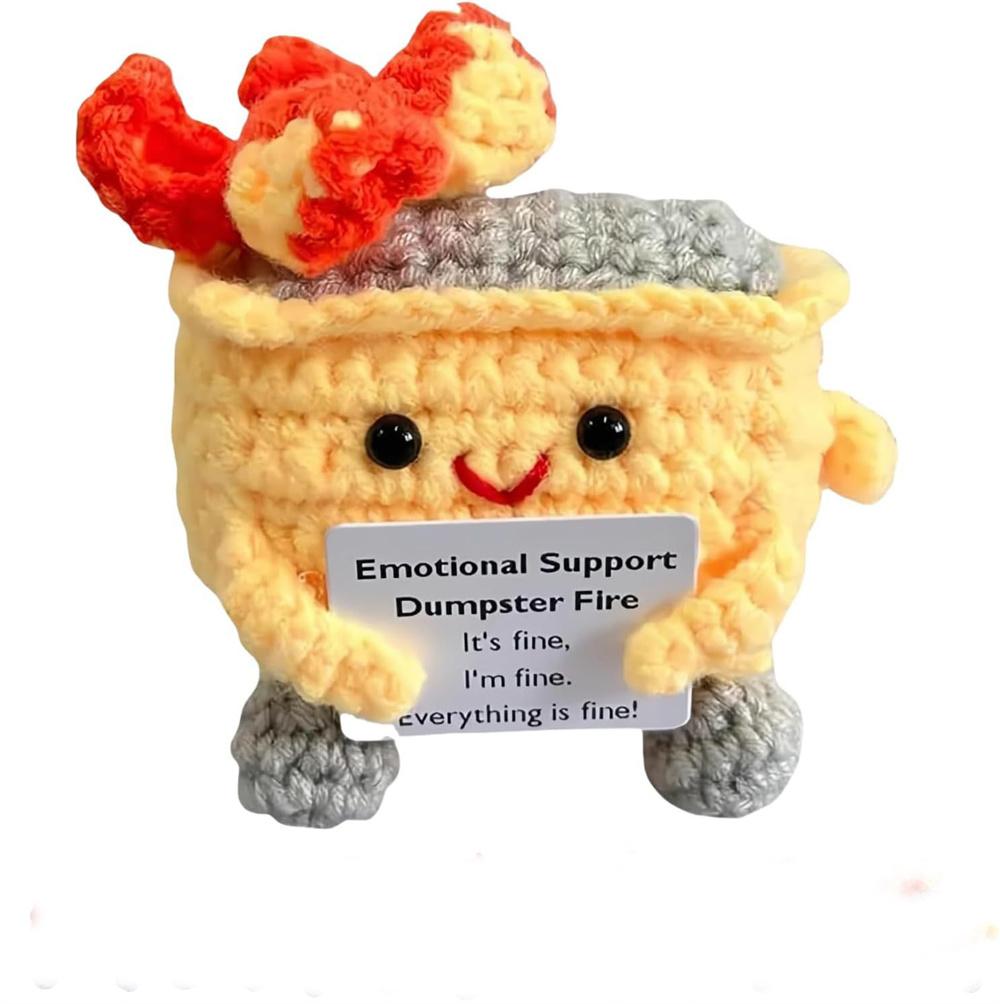 Cute Emotional Support Crochet Dumpster Fire Home Room Decor Funny Dumpster Handmade Knitting Doll Toy Ornament Christmas Gift