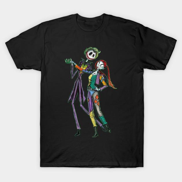 

Men Black Print T-shirt Joke Skellington And Sally Quinn - Mashup No-Cut Transfer Paper Print Cotton Tshirt M чёрный