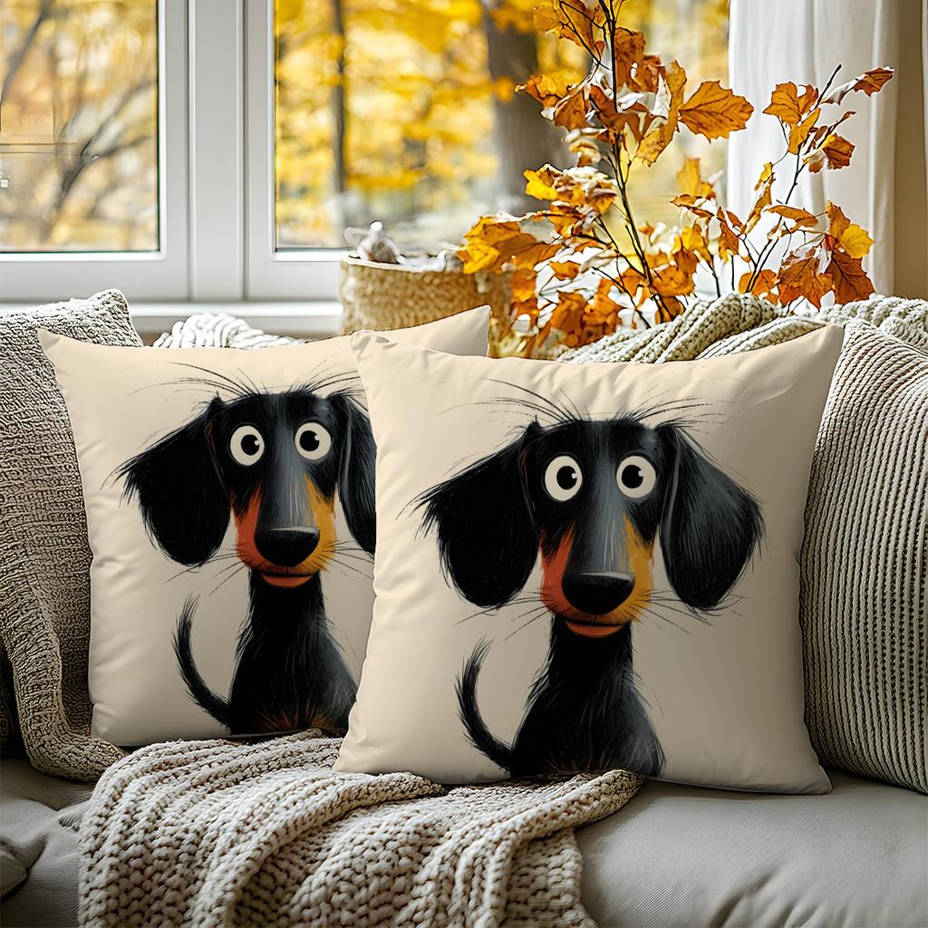 1Pc Cartoon Dachshund Themed Printed Throw Pillow Cover, Suitable For Sofa, Bedroom, Living Room, A Fun Gift For Dog Lovers.